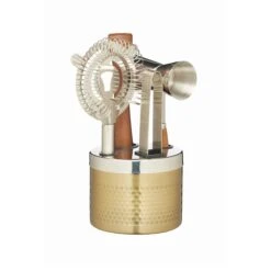 BarCraft Five Piece Cocktail Tool Set (Hammered Brass Finish)