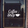Coffee Shop Contemporary Window Sign Vinyl Graphics Sticker Shop Cafe Coffee Shop Restaurant (Reversed) – Yellow -Coffee Supplies Store Coffee Shop Contemporary Window Sign White