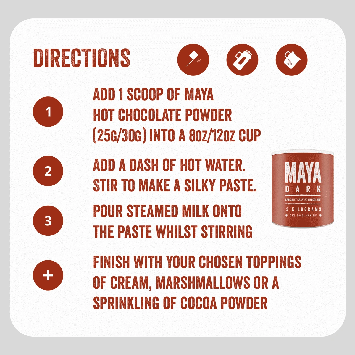 Maya Dark Hot Chocolate – 2kg Resealable Tin 6 Maya Dark Hot Chocolate – 2kg Resealable Tin - Image 4